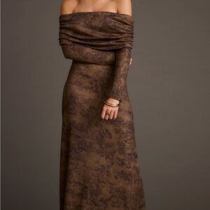 12th Tribe Hollis Mocha Blur Off the Shoulder Maxi Dress